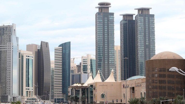 This photo taken on 24 November, 2015 shows skyscrapers in the Qatari capital Doha.
