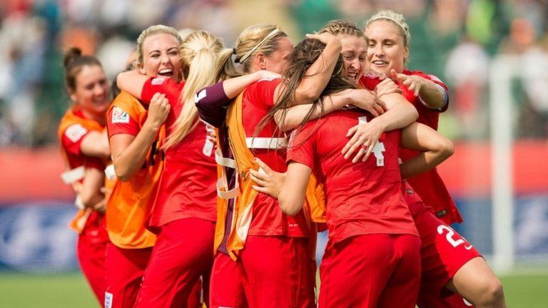 England celebrate finishing third at the Women's World Cup