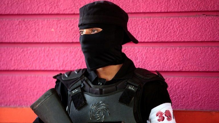 A member of Nicaragua"s Special Forces stands guard during clashes with anti-government protesters in the indigenous community of Monimbo in Masaya, Nicaragua July 13, 2018.