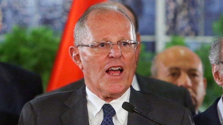 A handout picture distributed by the Peruvian Presidency shows President Pedro Pablo Kuczynski appearing in Lima on a televised message to the Nation on December 14, 2017