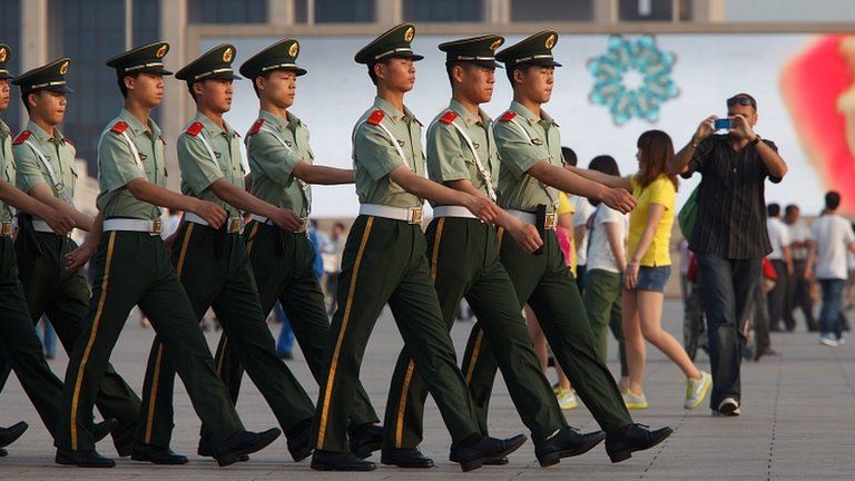 Chinese militia parade on Tiananmen Square, 3 Jun 12