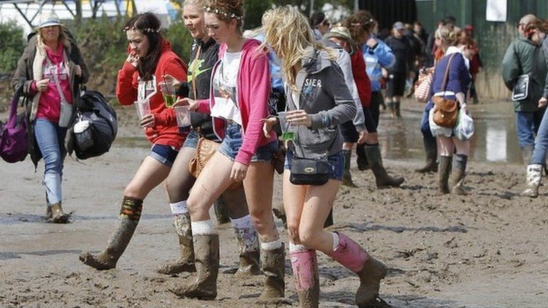 Mud at the campsite at the Isle of Wight festival
