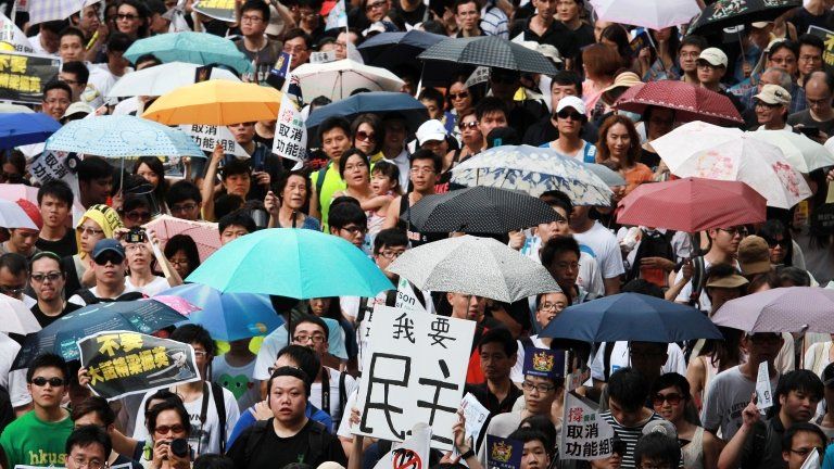 Protesters in Hong Kong on July 1, 2012