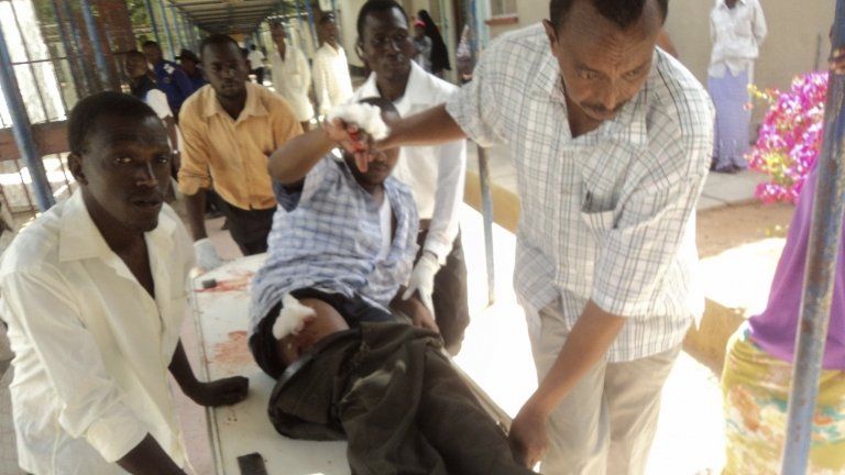 Injured worshipper carried into hospital in Garissa, Kenya (1 July)