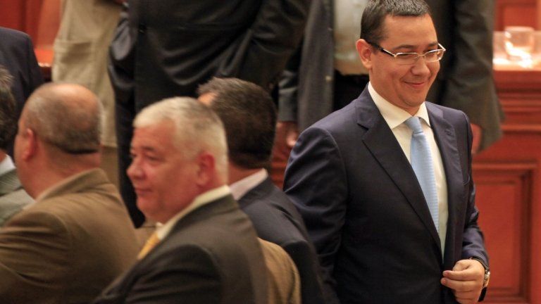Romanian PM Victor Ponta after voting for Mr Basescu's suspension