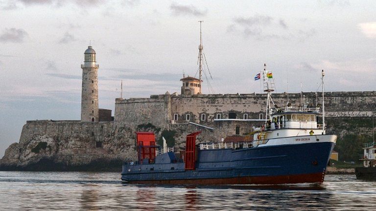 The cargo ship Ana Cecilia arrives in Havana harbour from Miami