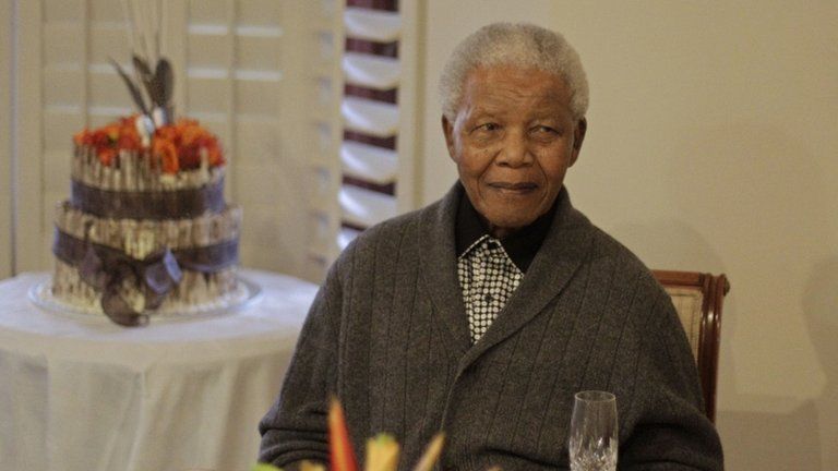Former South African President Nelson Mandela as he celebrates his birthday with family in Qunu, South Africa, on Wednesday