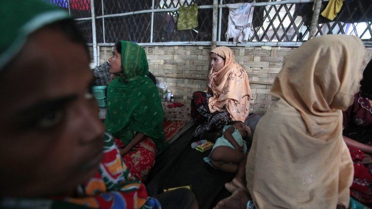 Rohingya Muslim people, fled from Myanmar, hang out at a camp of Border Guards of Bangladesh in Taknaf, Bangladesh