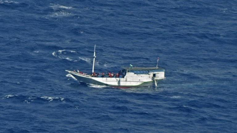 Photo released by the Indonesian National Search And Rescue Agency of a wooden boat believed to have up to 180 asylum seekers on board, off Christmas Island, Australia, 4 July, 2012
