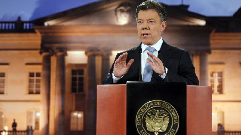 Colombian President Juan Manuel Santos speaking on 27 August 2012