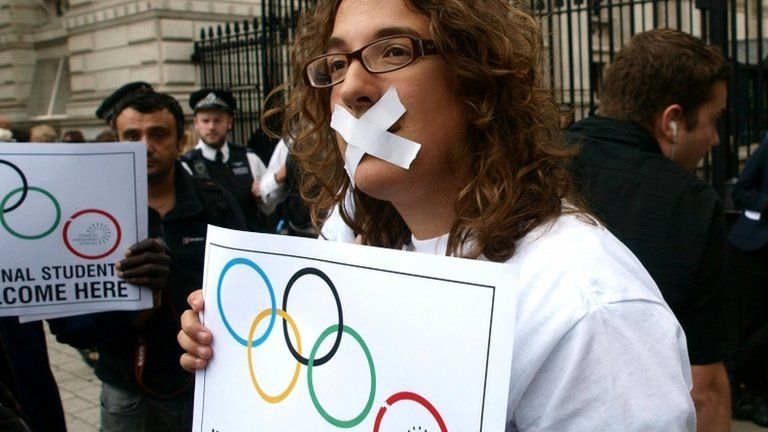 A LMU protestor at Downing Street