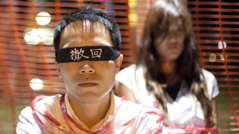 Student protester with blindfold, Hong Kong (7 September)