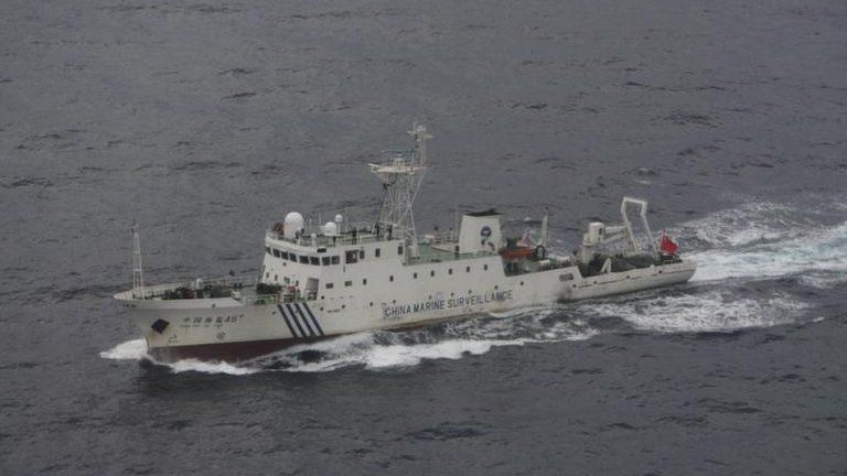 One of two Chinese patrol ships, identified as Haijian 46 by the Japan Coast Guard, near the disputed islands in the East China Sea, known as Senkaku in Japan or Diaoyu in China, in this handout file photo from December 2008