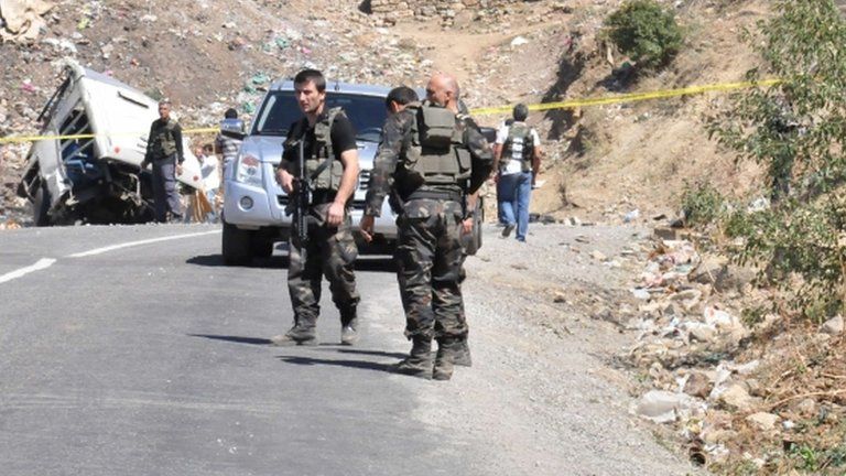 Turkish forces on the scene of a bomb attack in south-west Turkey