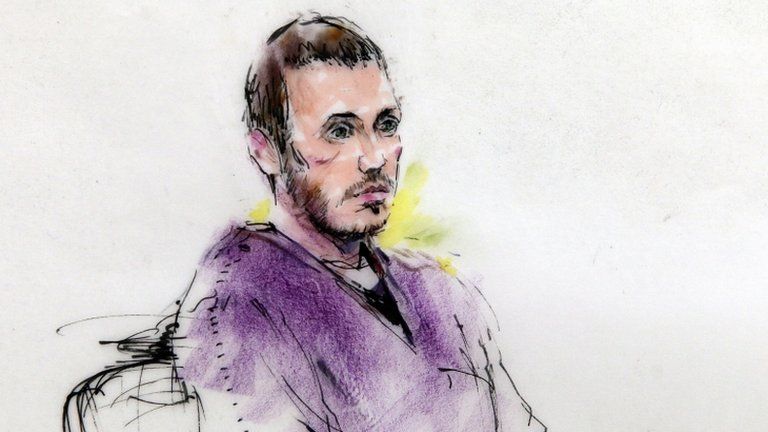 Courtroom sketch showing suspected gunman James Holmes during a hearing in district court in Centennial, Colorado on 20 September