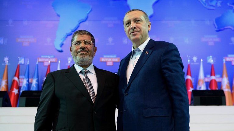 Egyptian President Mohammed Mursi (left) with Turkish Prime Minister Recep Tayyip Erdogan in Ankara, 30 September