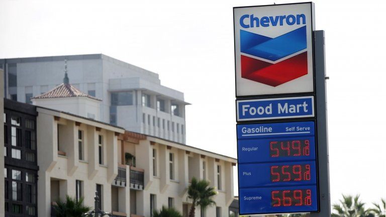 Sign at a Chevron petrol station in Los Angeles, California 9 October 2012