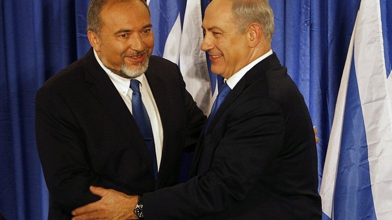 Avigdor Lieberman, left, and Benjamin Netanyahu. 25 Oct 2012
