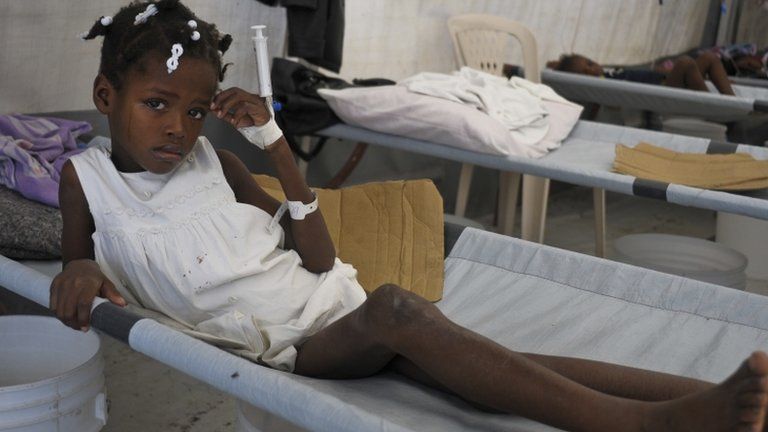 Young girl diagnosed with cholera being treated at a medical centre run by Medecins Sans Frontieres (Doctors Without Borders) near Port-au-Prince, 1 November 2012.