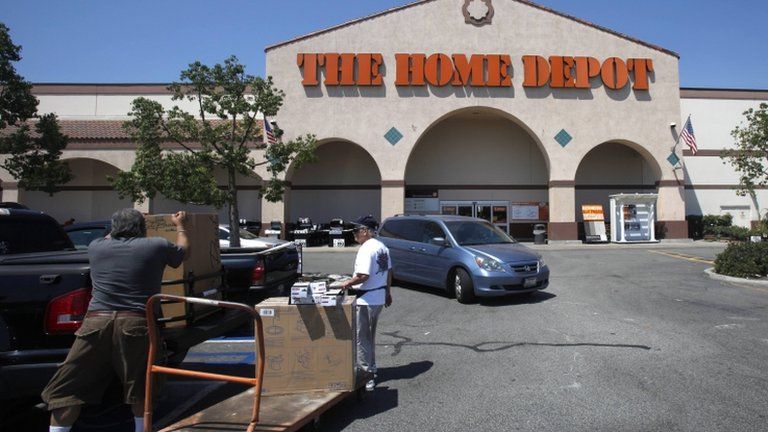 Customers loading up their vehicle after shopping at a Home Depot branch