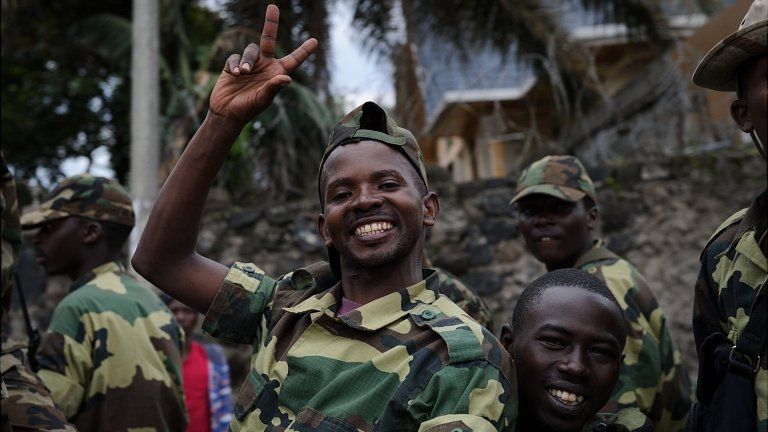 M23 soldiers celebrate in streets of Goma. 20 Nov 2012