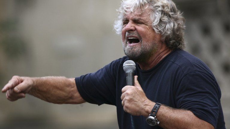 Five Star Movement figure Beppe Grillo campaigns in a local election in Sicily, 22 October