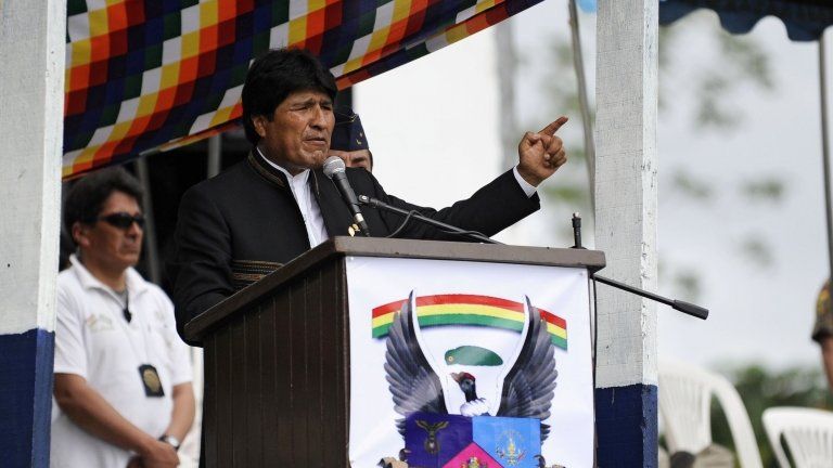 President Evo Morales speaks at a ceremony on 19 December 2012