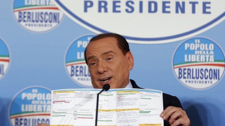 Silvio Berlusconi at a news conference at the headquarters of People of Freedom Party (PDL) in Rome