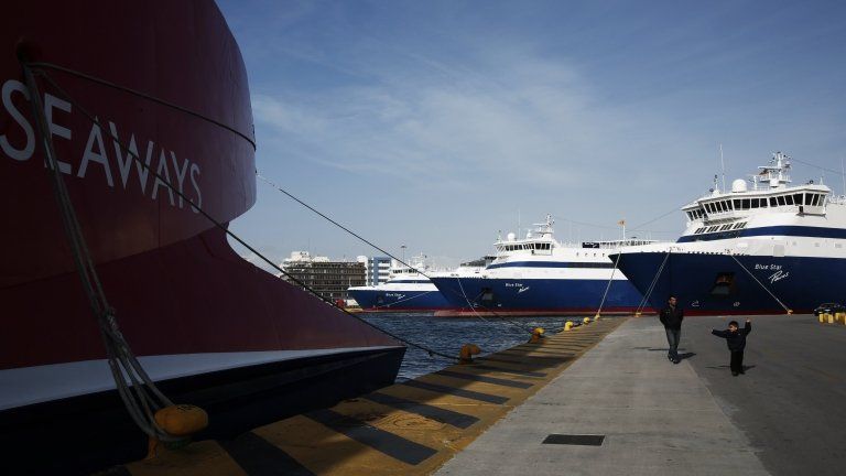 Ferries docked in Piraeus, near Athens, 3 February