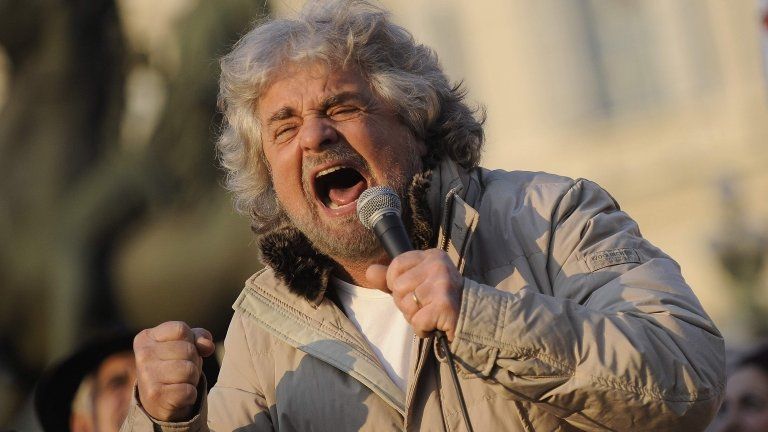 Beppe Grillo at a rally in Turin, Italy, 16 February 2013