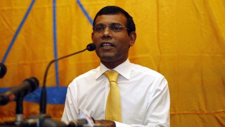 Mohamed Nasheed at a news conference in Male, the Maldives, 23 February