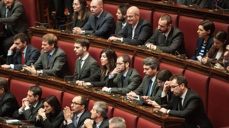 Members of Italy's Five-Star Movement on their first day in parliament