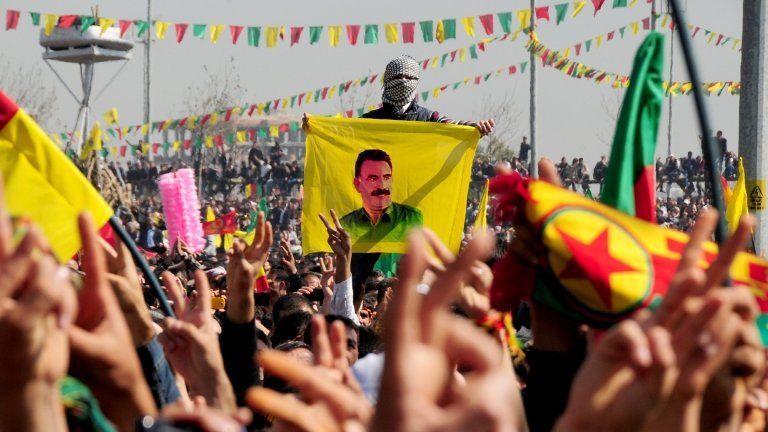 Kurds celebrate New Year on March 21, 2013 and flash victory signs in the southern Turkish city of Diyarbakir.