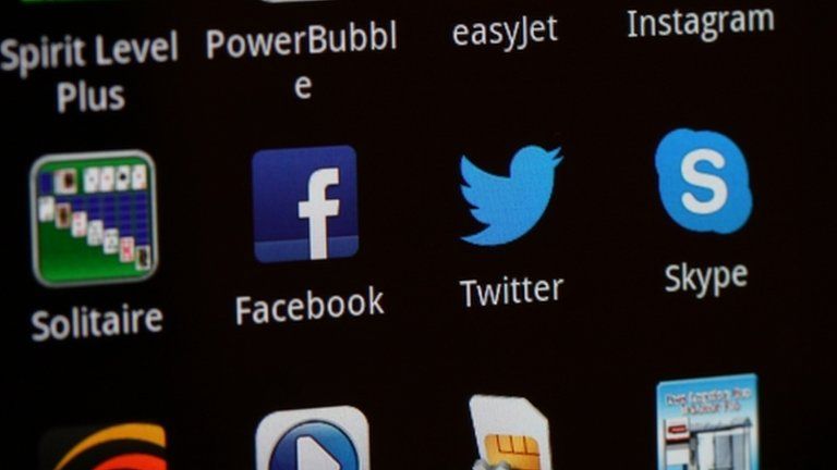 Apps, including Twitter and Skype, on a smartphone
