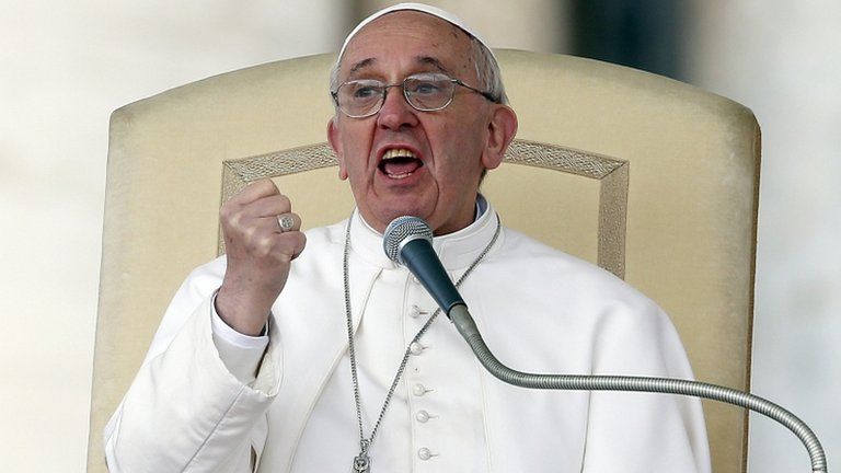 Pope Francis gestures as he speaks during a weekly general audience in Saint Peter's Basilica, at the Vatican, 3 April 2013
