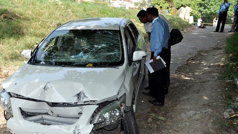 Bullet-riddled car of Chaudhry Zulfiqar Ali. 3 May 2013