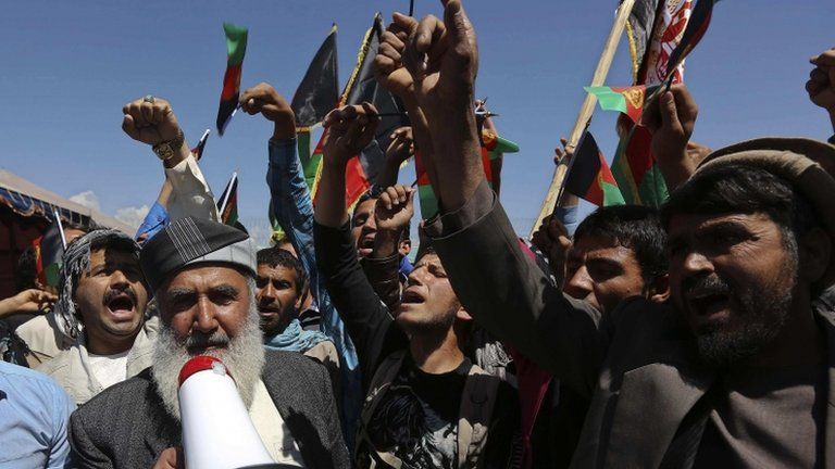 Afghan protesters shout anti-Pakistan slogans during a demonstration in Kabul