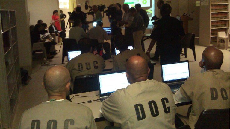 Cook County prisoners play Russian inmates via Skype, Chicago, 15 May