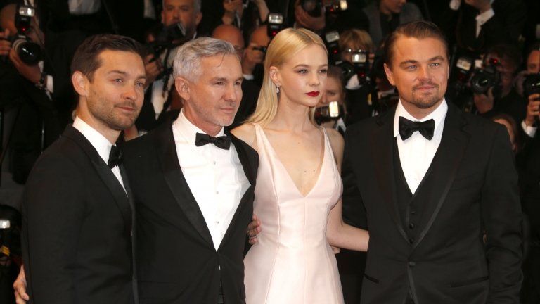 Actor Tobey Maguire, director Baz Luhrmann, actors Carey Mulligan and Leonardo Di Caprio on the red carpet in Cannes