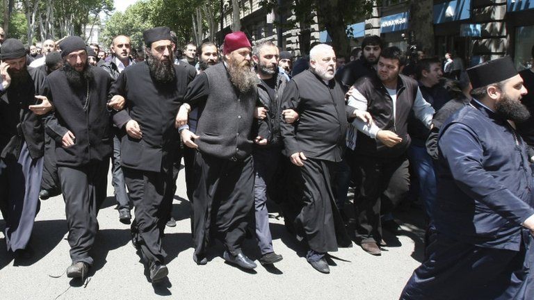 Anti-gay protesters in Tbilisi, Georgia, on 17 May 2013