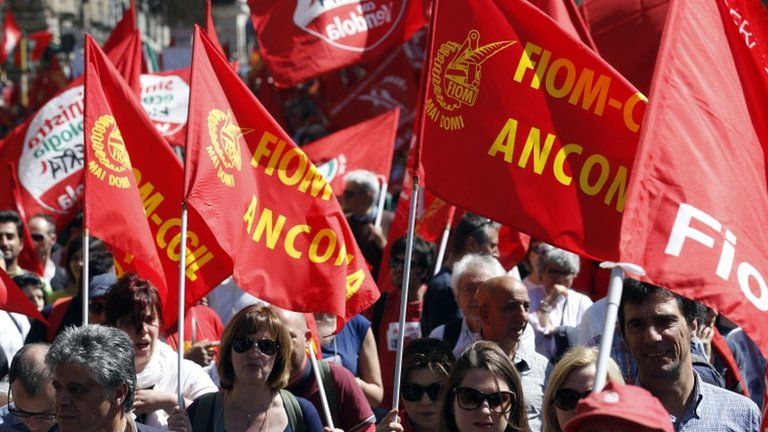 Protesters against austerity in Rome, 18 May