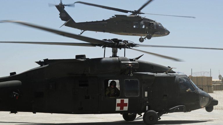 A US Black Hawk helicopter in Ghazni, Afghanistan 17 May 2013