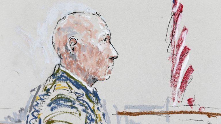 In this detail from a courtroom sketch, US Army Staff Sgt. Robert Bales appears 5 June 2013