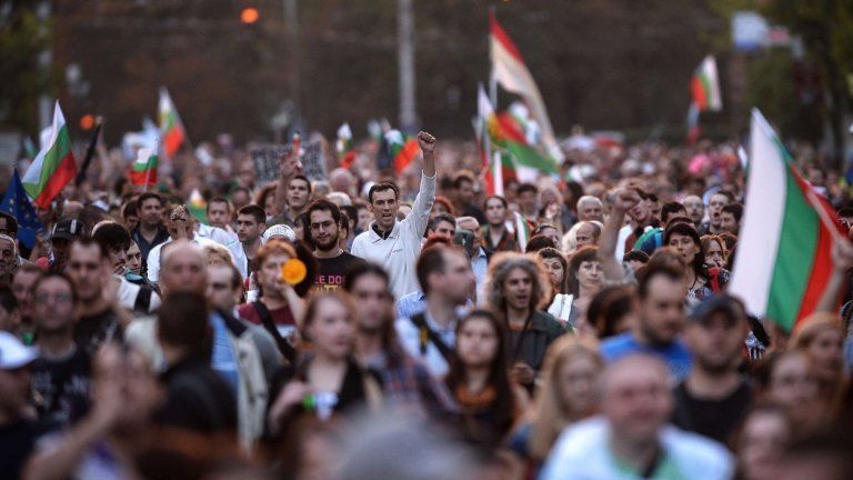 Bulgarian march during an anti-government protest in Sofia