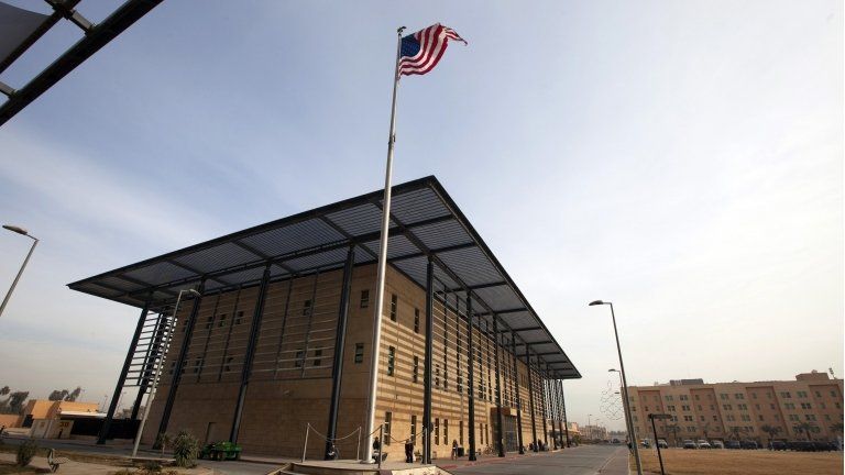 Flag flying outside US embassy in Baghdad, Iraq (file photo)