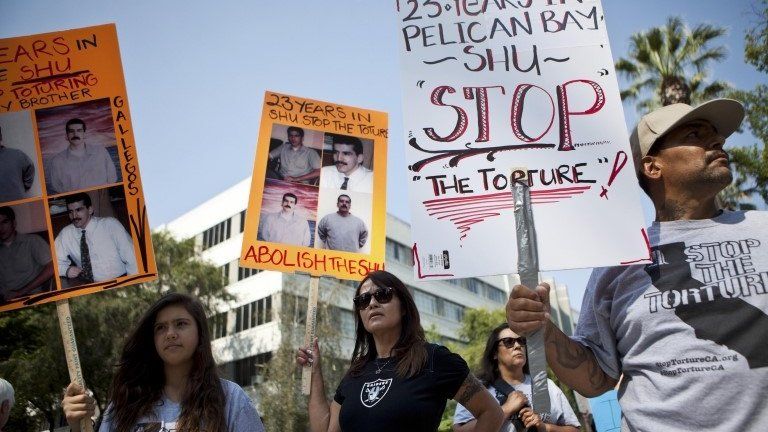 Protesters against indefinite solitary confinement in California prisons, in Sacramento on 30 July 2013