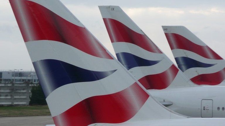 British airways logo on tailfin of plane