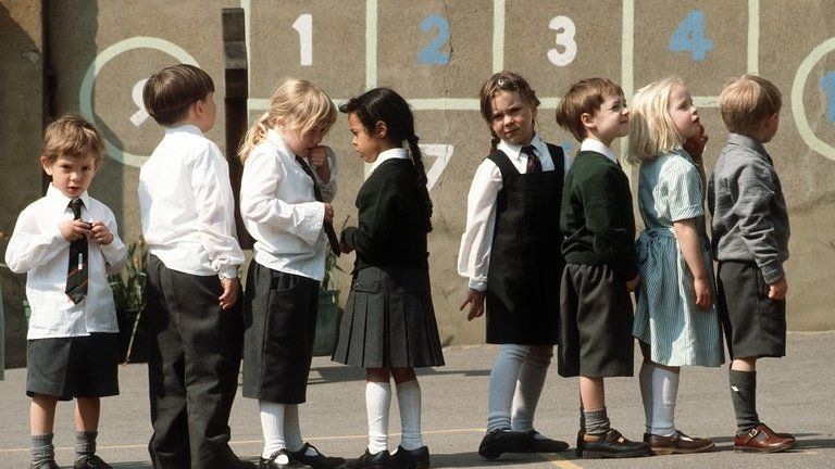 Schoolchildren standing in line