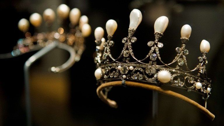 Tiaras on display at the V&A museum in London, September 2013