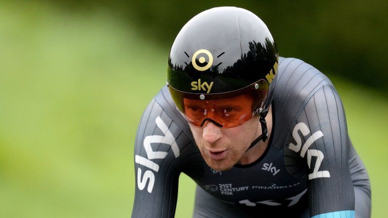 Sir Bradley Wiggins on his way to winning the third stage, the Individual Time Trial in the 2013 Tour of Britain in Knowsley